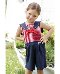 Florence Eiseman Toddler Girls Stripe Knit Shorts Romper With Sailor Collar