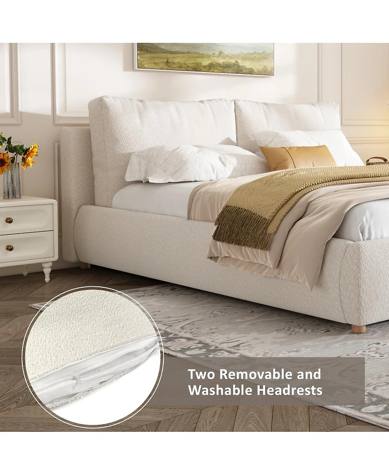 Streamdale Furniture Queen Size Upholstered Bed Frame With Removable Pillow Headboar