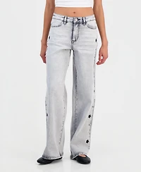 Madden Girl Juniors' Star Stud Mid Rise Wide Leg Jeans