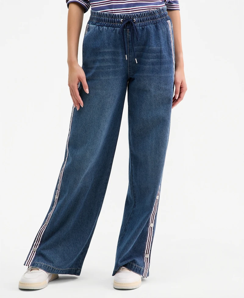 Madden Girl Juniors' High-Rise Wide-Leg Varsity Jeans