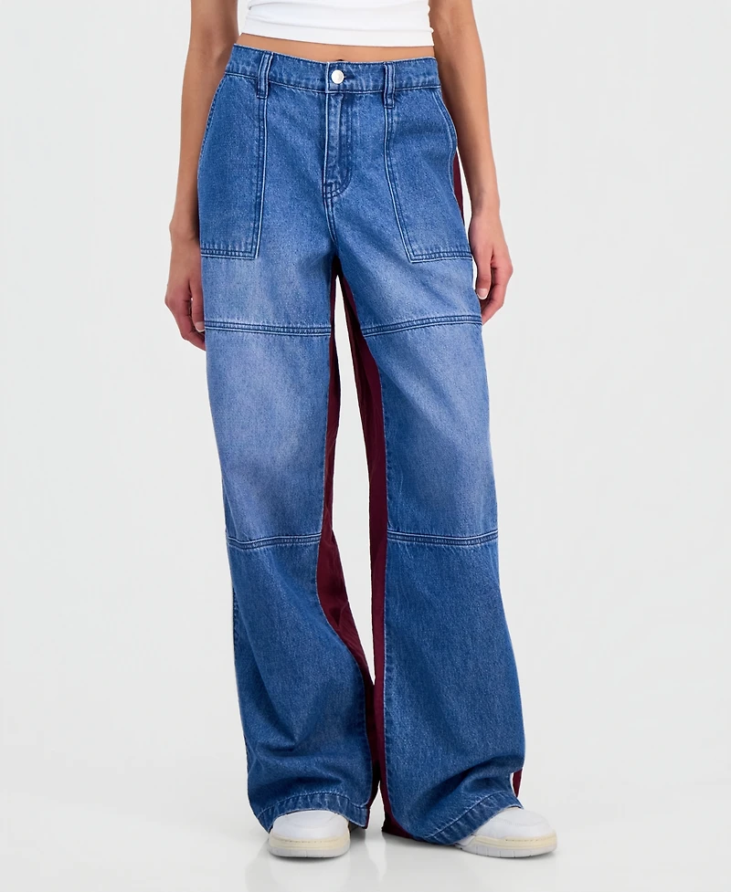 Madden Girl Juniors' Mixed Materials Wide Leg Jeans