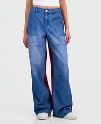 Madden Girl Juniors' Mixed Materials Wide Leg Jeans