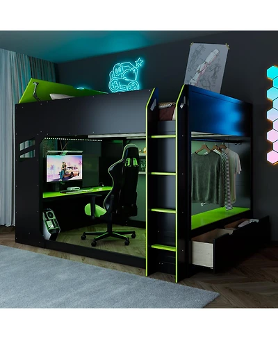 Streamdale Furniture Full Size Wood Loft Bed with Desk, Storage
