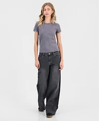 Madden Girl Juniors' Star Patch High Rise Wide Leg Jeans