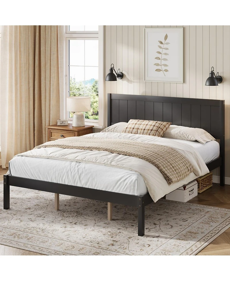 Streamdale Furniture King Espresso Platform Bed Frame with Headboard and Wood Slats