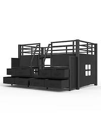Streamdale Furniture Twin Low Loft Bed with Multi-Storage, Shelves, and Lights