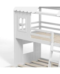 Streamdale Furniture Twin over Full House Bunk Bed with Slide, Storage, and Wardrobe