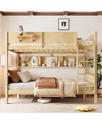 Streamdale Furniture Queen over Queen Solid Wood Bunk Bed with Storage Shelves