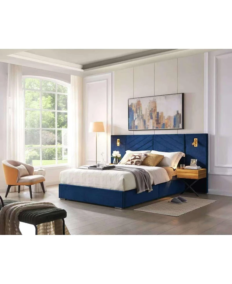 Streamdale Furniture Queen Size Velvet Wingback Platform Bed with Vertical Channel Tufted Headboard