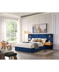 Streamdale Furniture Queen Size Velvet Wingback Platform Bed with Vertical Channel Tufted Headboard