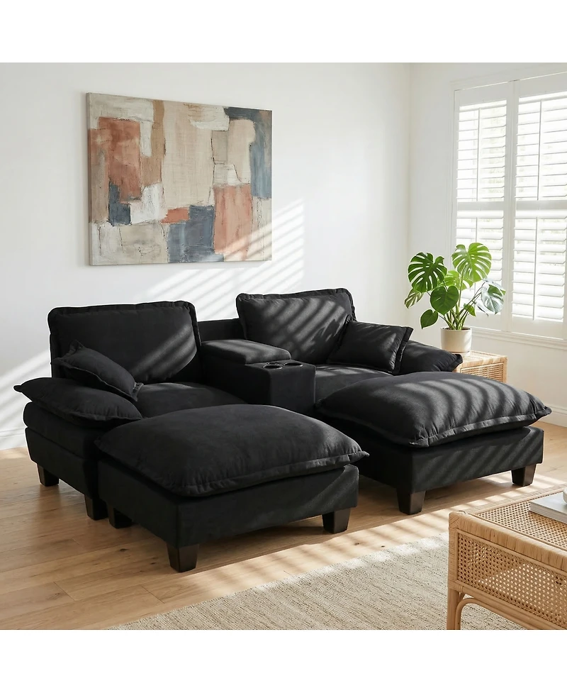 Streamdale Furniture Modular Cloud Couch with Storage, Usb, 2 Ottomans and Pillows