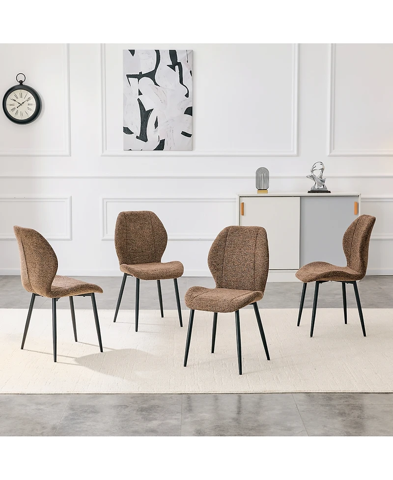 Streamdale Furniture 4-Piece Retro Minimalist Brown Fabric Dining Chairs with Black Metal Legs