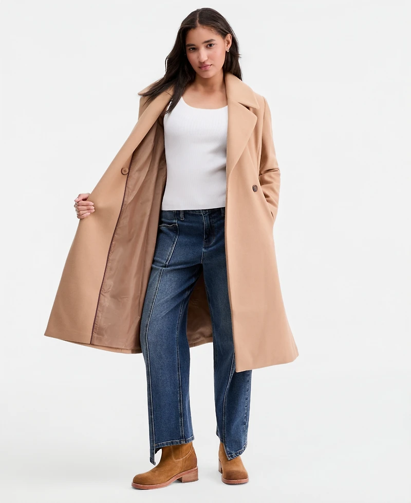 CeCe Petite Double-Breasted Belted Bow Back Coat