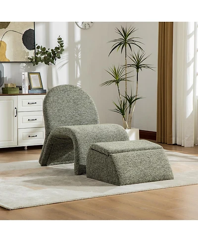 Streamdale Furniture Modern Upholstered Armless Chair with Storage Ottoman