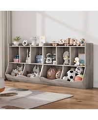 homfan Kids Toy and Book Storage Organizer with Open Compartments and Tiltable Bins, Two-Tier Bookshelf with Anti-Tip Safety, Easy Assembly