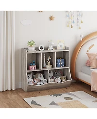 homfan Kids Toy and Book Storage Organizer with Open Compartments and Tiltable Bins, Two-Tier Bookshelf with Anti-Tip Safety, Easy Assembly