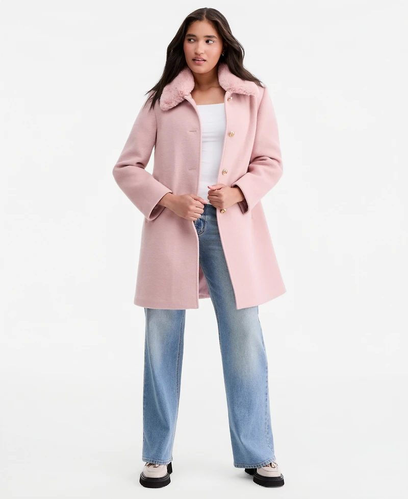 CeCe Women's Faux-Fur Club Collar Mid-Length Lined Coat