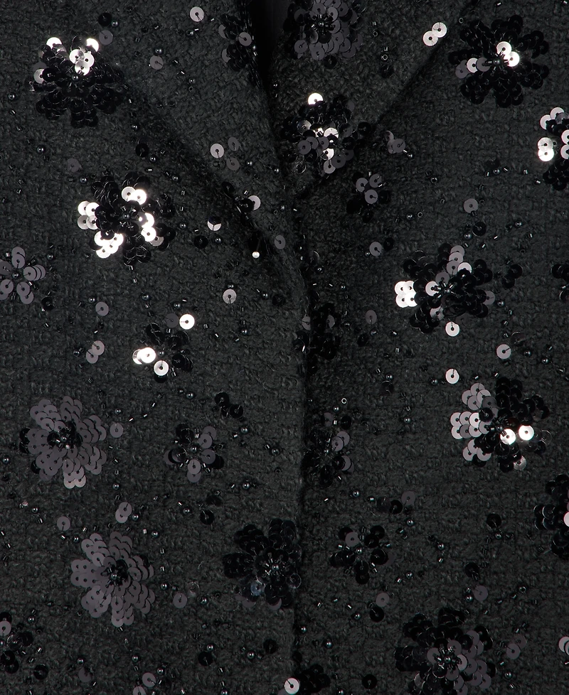 CeCe Women's Sequin Floral Notch-Collar Coat, Created for Macy's