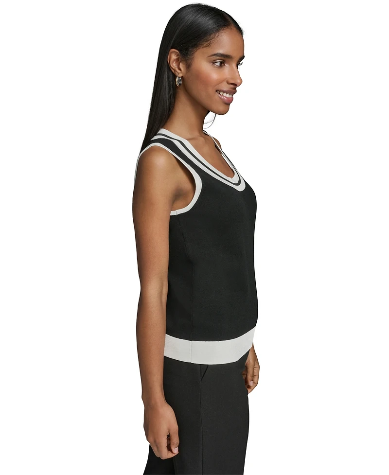 Karl Lagerfeld Paris Petite Scoop-Neck Sleeveless Knit Top with Contrast Trim