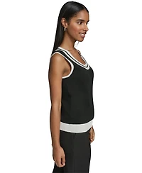 Karl Lagerfeld Paris Petite Scoop-Neck Sleeveless Knit Top with Contrast Trim