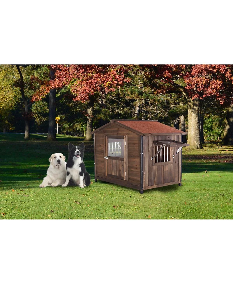 Streamdale Furniture Large Wooden Cabin-Style Dog Kennel with Iron Frame