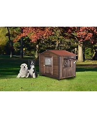 Streamdale Furniture Large Wooden Cabin-Style Dog Kennel with Iron Frame