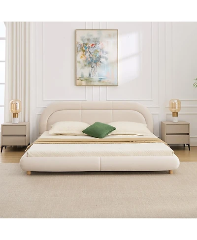 Streamdale Furniture Modern Curved Upholstered King Platform Bed with Rounded Headboard