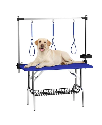 Streamdale Furniture 47 Inch Foldable Stainless Steel Dog Grooming Table with Adjustable Arms and Tray