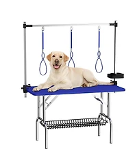 Streamdale Furniture 47 Inch Foldable Stainless Steel Dog Grooming Table with Adjustable Arms and Tray