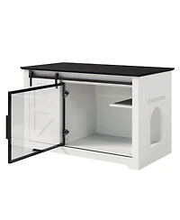 Streamdale Furniture 46" Farmhouse Cat Litter Box Enclosure with Sliding Barn Door and Led Light