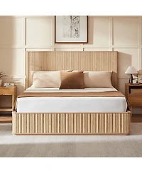 Streamdale Furniture Wavy Wood Grain Platform Bed Frame, 44" High Headboard