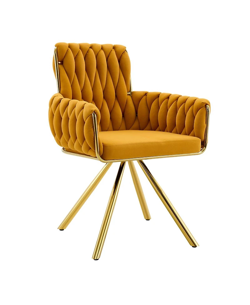Streamdale Furniture Set of 2 Modern Velvet Braided Dining Chairs with Gold Legs