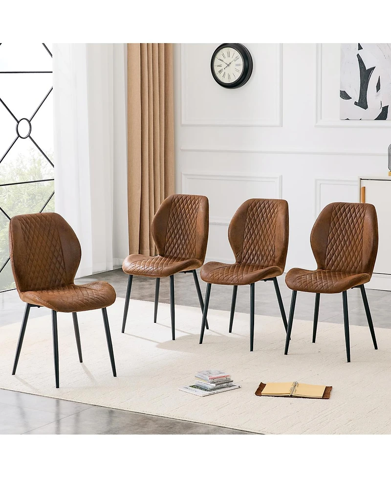 Streamdale Furniture 4-Piece Modern Luxury Brown Quilted Fabric Dining Chairs with Metal Legs