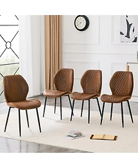 Streamdale Furniture 4-Piece Modern Luxury Brown Quilted Fabric Dining Chairs with Metal Legs