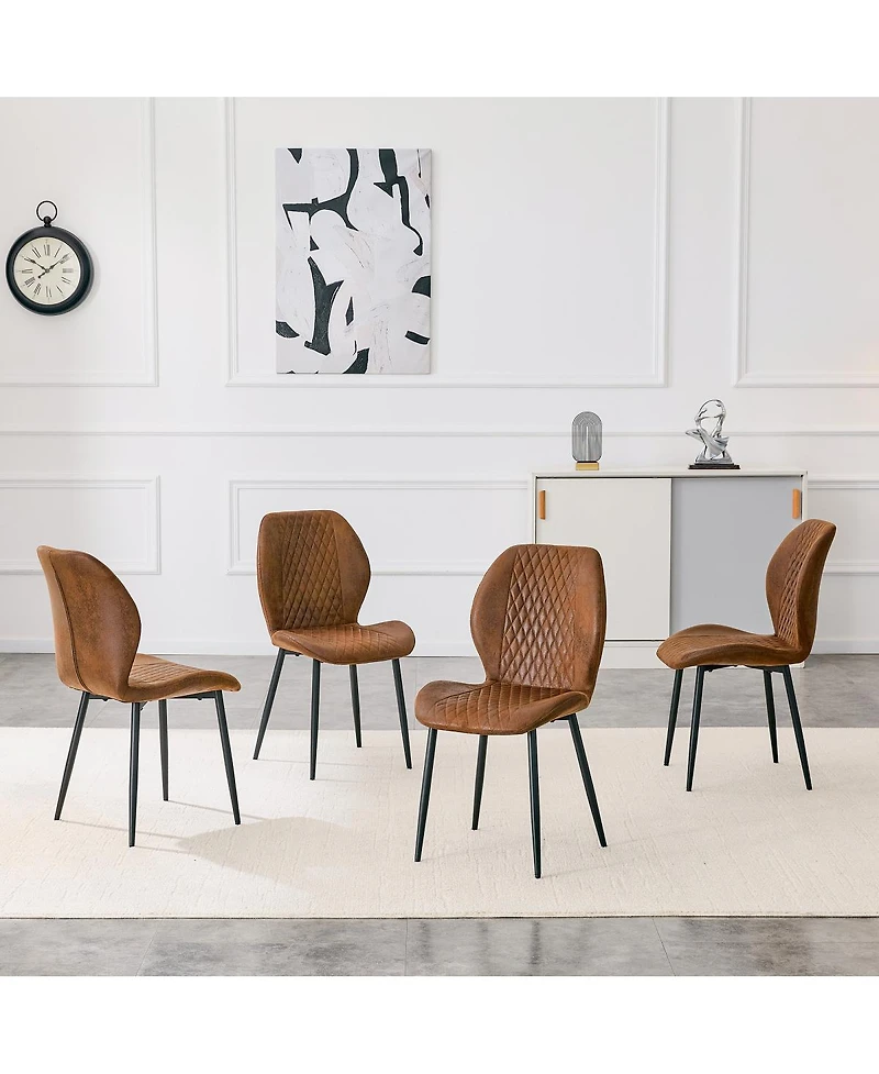 Streamdale Furniture 4-Piece Modern Luxury Brown Quilted Fabric Dining Chairs with Metal Legs