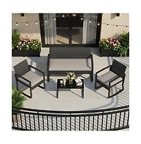 homfan 4 Piece Patio Furniture Set, Pe Rattan Outdoor Rocking Chair Conversation Set with Coffee Table, Wicker Table and Chairs