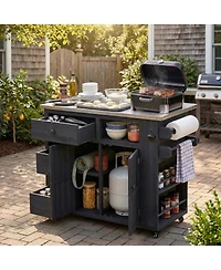 Streamdale Furniture Outdoor Extendable Stainless Steel Top Kitchen Island And Grill Cart