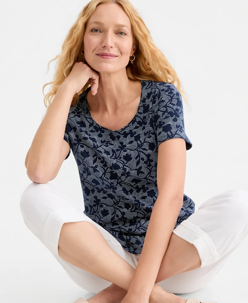Style & Co Women's Printed Short-Sleeve Scoop-Neck Top, Macy's Exclusive