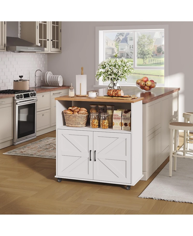 gaomon Rolling Kitchen Island with Storage Cabinet, Kitchen Cart, Portable Mobile Kitchen Island with Towel Rack for Kitchen, Dining Room