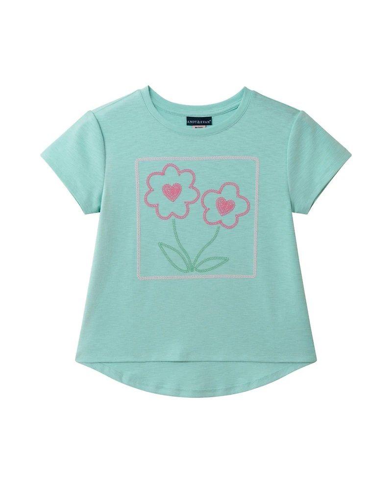 Andy & Evan Girls Sparkle Bloom Emroidered Tee
