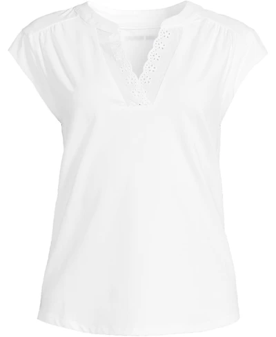Lands' End Plus Size Cap Sleeve Lightweight Jersey Lace Shoulder Tee