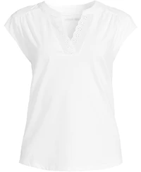 Lands' End Plus Size Cap Sleeve Lightweight Jersey Lace Shoulder Tee