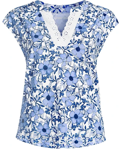 Lands' End Plus Cap Sleeve Lightweight Jersey Lace Shoulder Tee