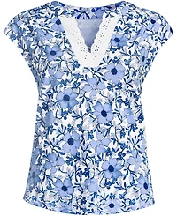 Lands' End Plus Cap Sleeve Lightweight Jersey Lace Shoulder Tee