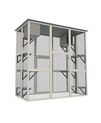 Streamdale Furniture Large Wooden Outdoor Catio with Asphalt Roof, 6 Platforms and 2 Napping Boxes