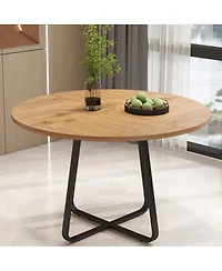 Streamdale Furniture Round Modern Dining Table with X-Shaped Metal Base for 4-6 People
