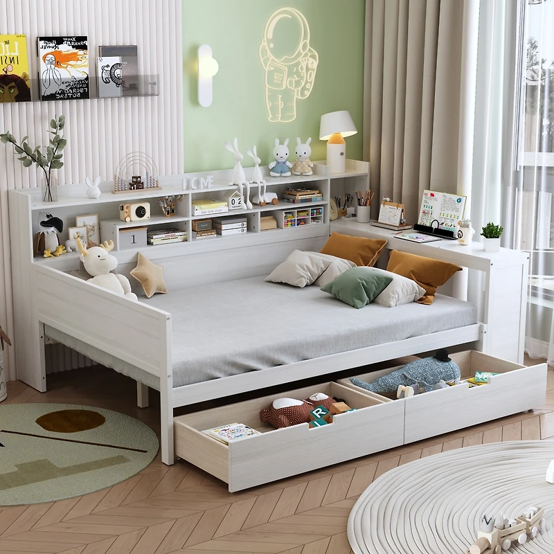 Streamdale Furniture Wooden Daybed with Storage Shelves, Drawers