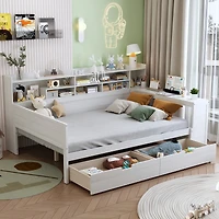 Streamdale Furniture Wooden Daybed with Storage Shelves, Drawers
