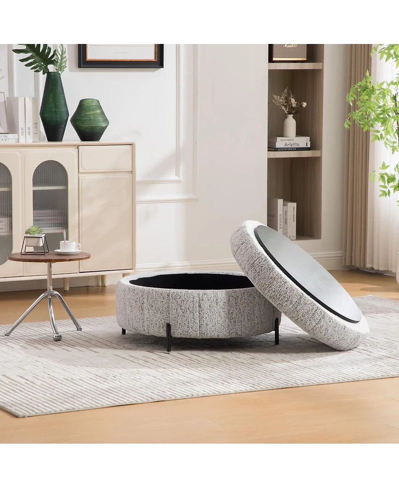 Streamdale Furniture Round Upholstered Storage Ottoman with Reversible Lid
