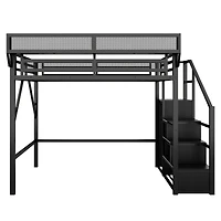 Streamdale Furniture Metal Loft Bed with Stairs, Storage Shelves, and Wardrobe